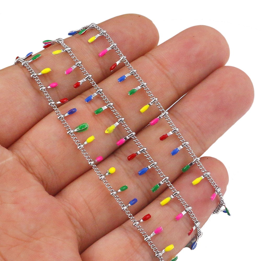 1 Meter Rvs 18K Vergulde Clips Emaille Druipen Ketting Gesoldeerd Handgemaakte Bevindingen Voor Diy Sieraden Ketting Maken: Steel