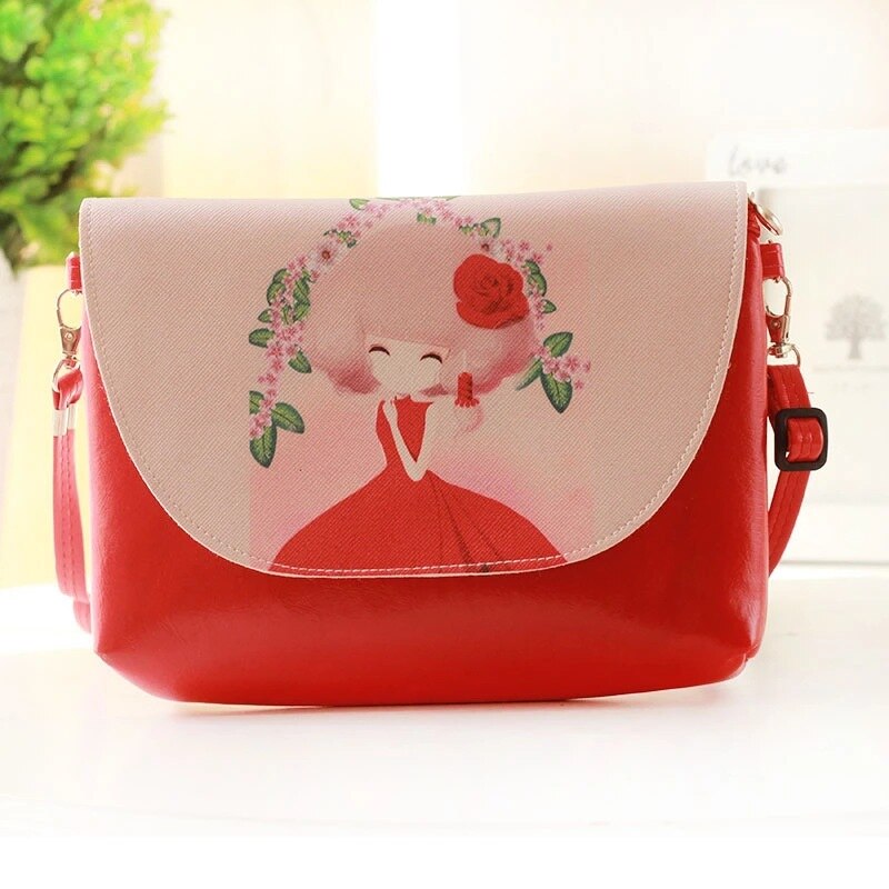 Korean Style Cartoon Cute Girl Pu Leather Cross-Body Phone Crossbody Bag Mini Hanging Neck Bag WonDo