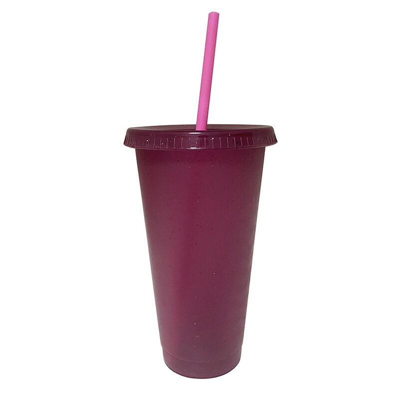 Tasse de voyage créative en plastique avec paille, 5 pièces, 700ml, pour boisson fraîche, café, jus de thé, Smoothie, réutilisable: fuchsia