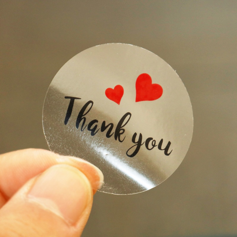 60pcs Transparent Thank you Stickers Round Red Heart PVC Stationery Stickers Scrapbooking Diary Deco Seal Stickers