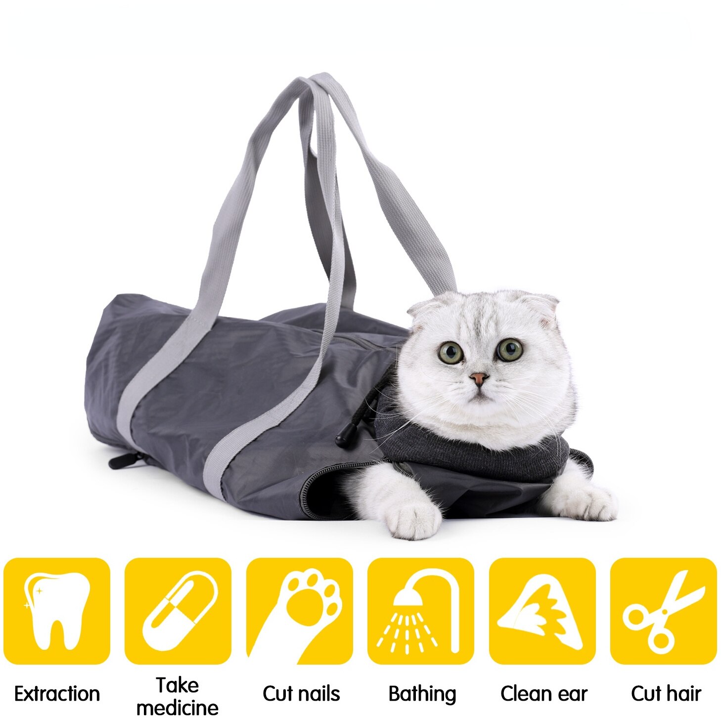Pet Cat Carrier Bag Double-layer Lined Multi-purpose Outdoor Bag Cut Nails Bathing Anti-bite Cat Kitten Handbag Shoulder Bag: gray / L