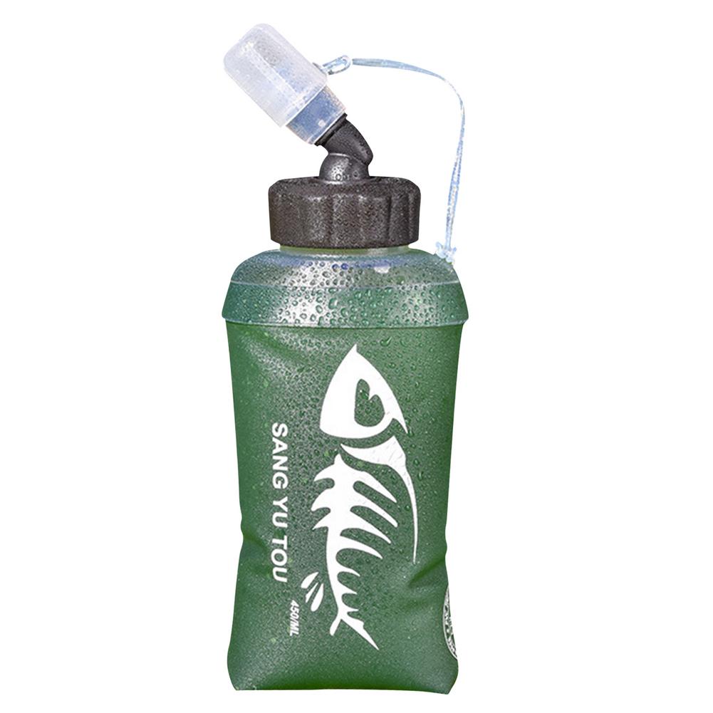 Sport Zacht Water Zak 450Ml Draagbare Vouwen Waterfles Siliconen Sport Waterkoker Reizen Fles Fles Water Bag Voor Fietsen kamp: Green