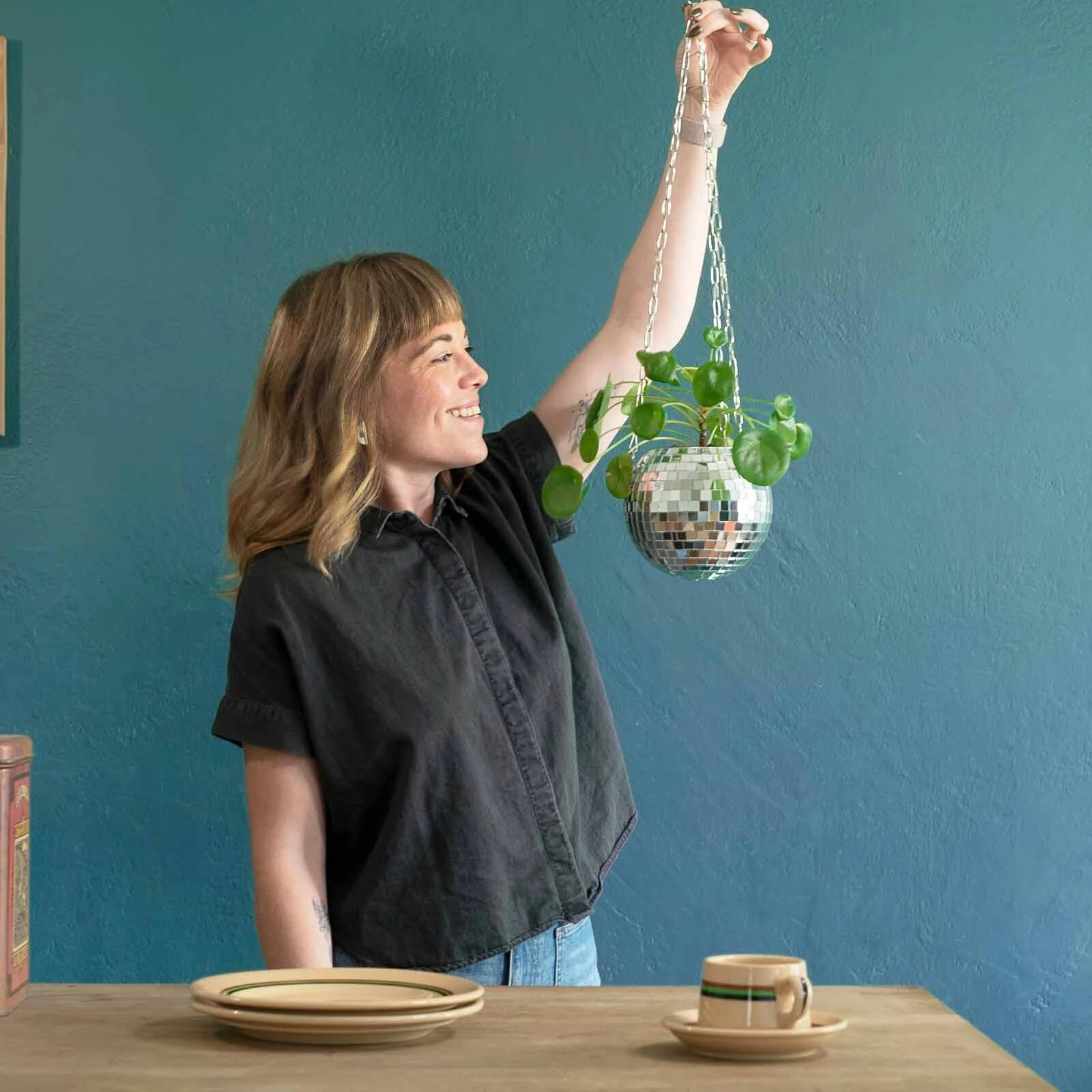 Retro Disco Ball Planter Basket Round Mirror Hanging Pot flower pot Wall Planter Pot Hangin Vase Desktop Decoration Balcony Vase