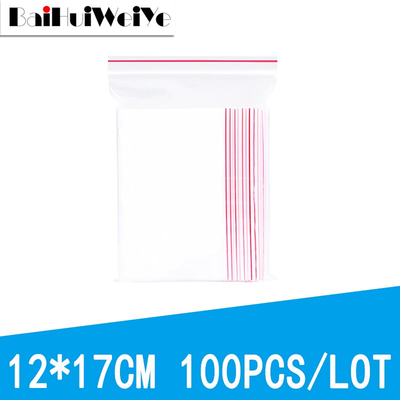100PCS/LOT Resealable Zip Lock Bags Self Seal Clear Plastic Poly Bag Food Storage Package Reclosable Vacuum Fresh Bag: 12X17CM