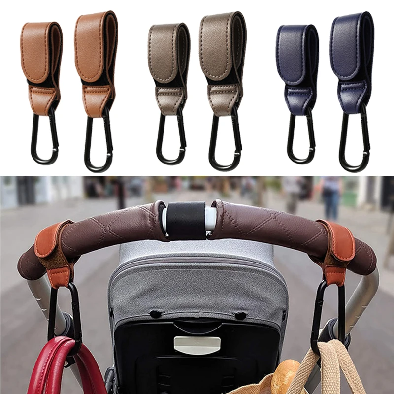 1/2 stücke Hochwertige Häkeln Kinderwagen Zubehör PU Leder Baby Tasche Kinderwagen Haken Kinderwagen Warenkorb Organizer 360 Grad Drehbare haken