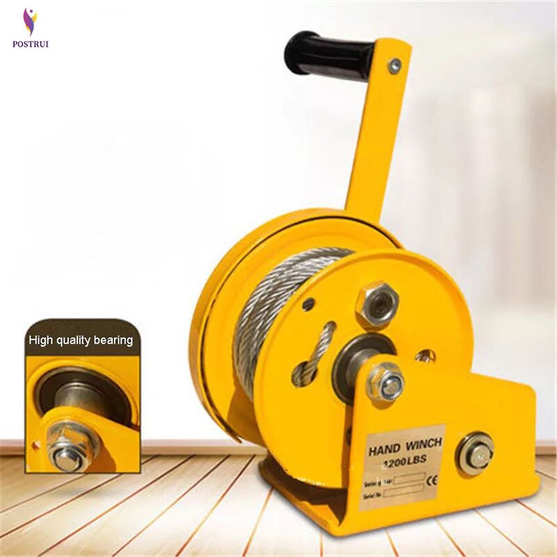 1200LB Self-locking Small Manual Winch Hand Shake Winch Hand Tool Manual Lifting Hoist 1200 Pounds 8 Meters Wire Rope With Hook
