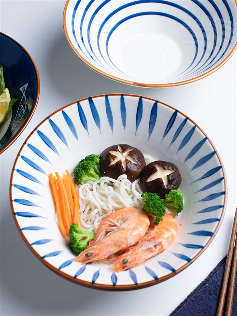 Japansk suppe skål oksekød nudler skål fortykket keramik 8 tommer husstand personlighed stor retro nudler skål