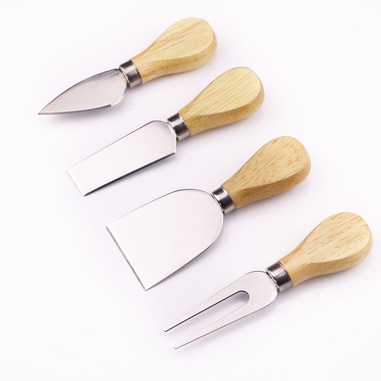 4 st/set trähandtagsset bardset ek bambu ostskärare kniv skärningssats kök ostskärare användbara matlagningsverktyg
