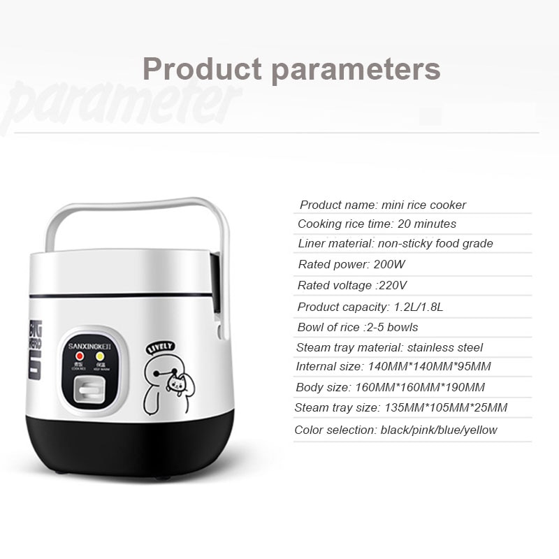 1.2l / 1.8l mini elektrisk ris komfur 2 lag opvarmning mad damper multifunktion mini måltid madlavning pot 1-2 personer madkasse