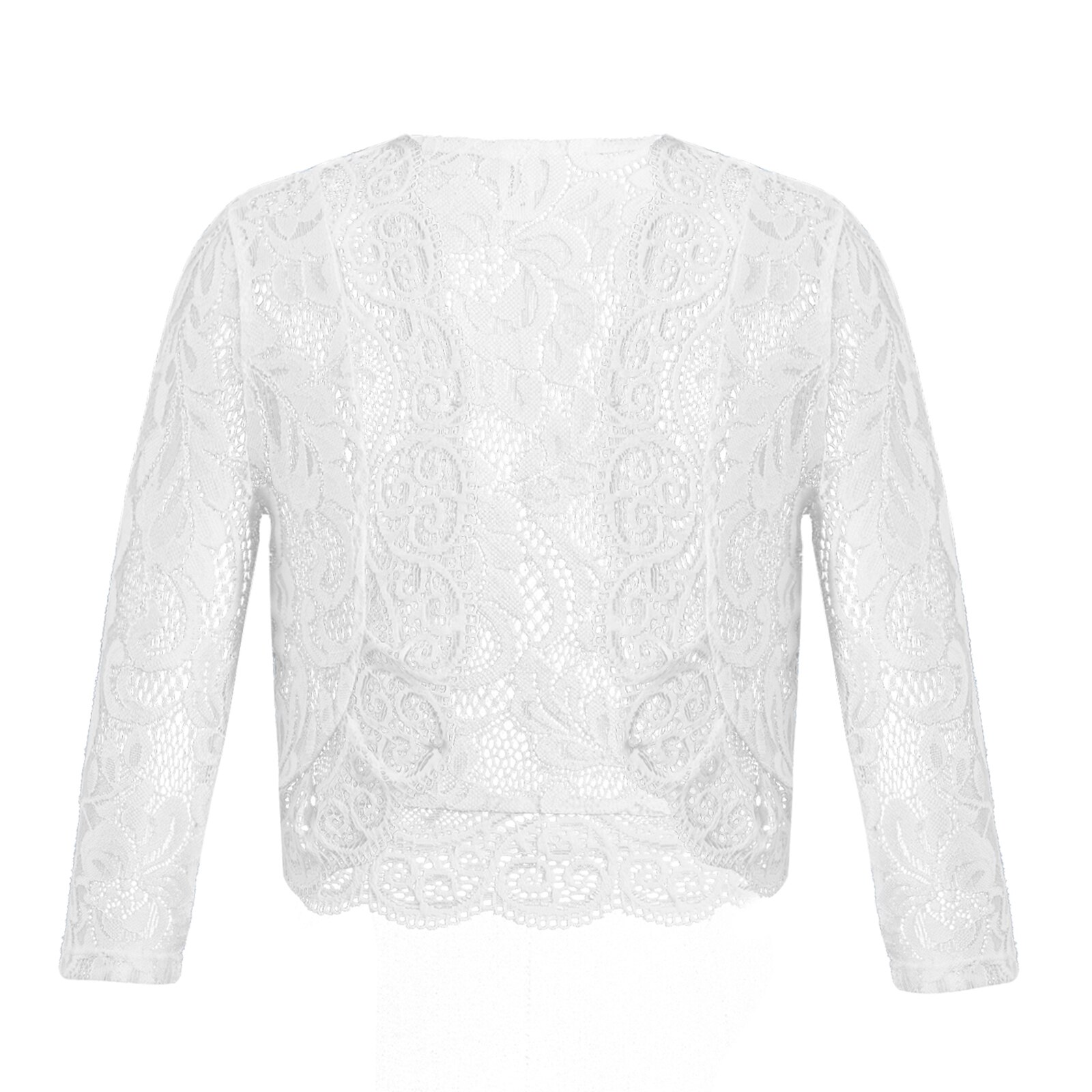 Girls Lace Bolero Shawl Long Sleeve Shrug Flower Girls Jacket Children Open Front Cardigan Princess Outerwear Kids Wrap: White / 6