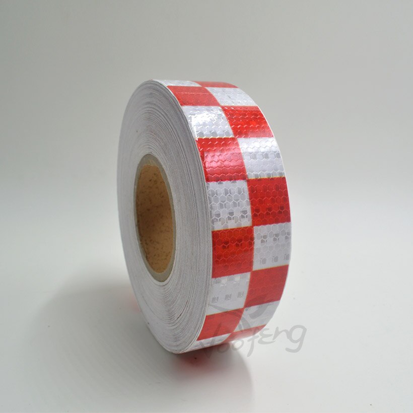 5 cmx 5m skinnende rød hvid farve firkantet selvklæbende reflekterende advarselstape til kropsskilte