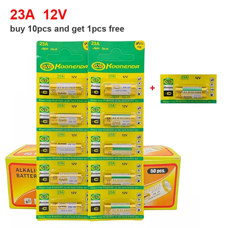 11 Uds 23A 12V pilas alcalinas secas para timbre alarma del auto walkman A23 A-23 GP-23A RV08 LRV08 E23A V23GA