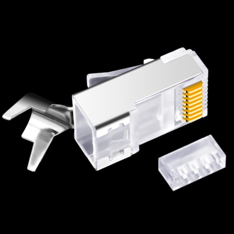 CNCOB Cat7 10 Gb, twee Stuk Ethernet Netwerk Kabel Connector 50u Vergulde Modulaire Plug RJ45 Netwerk Staart Klem Kristal