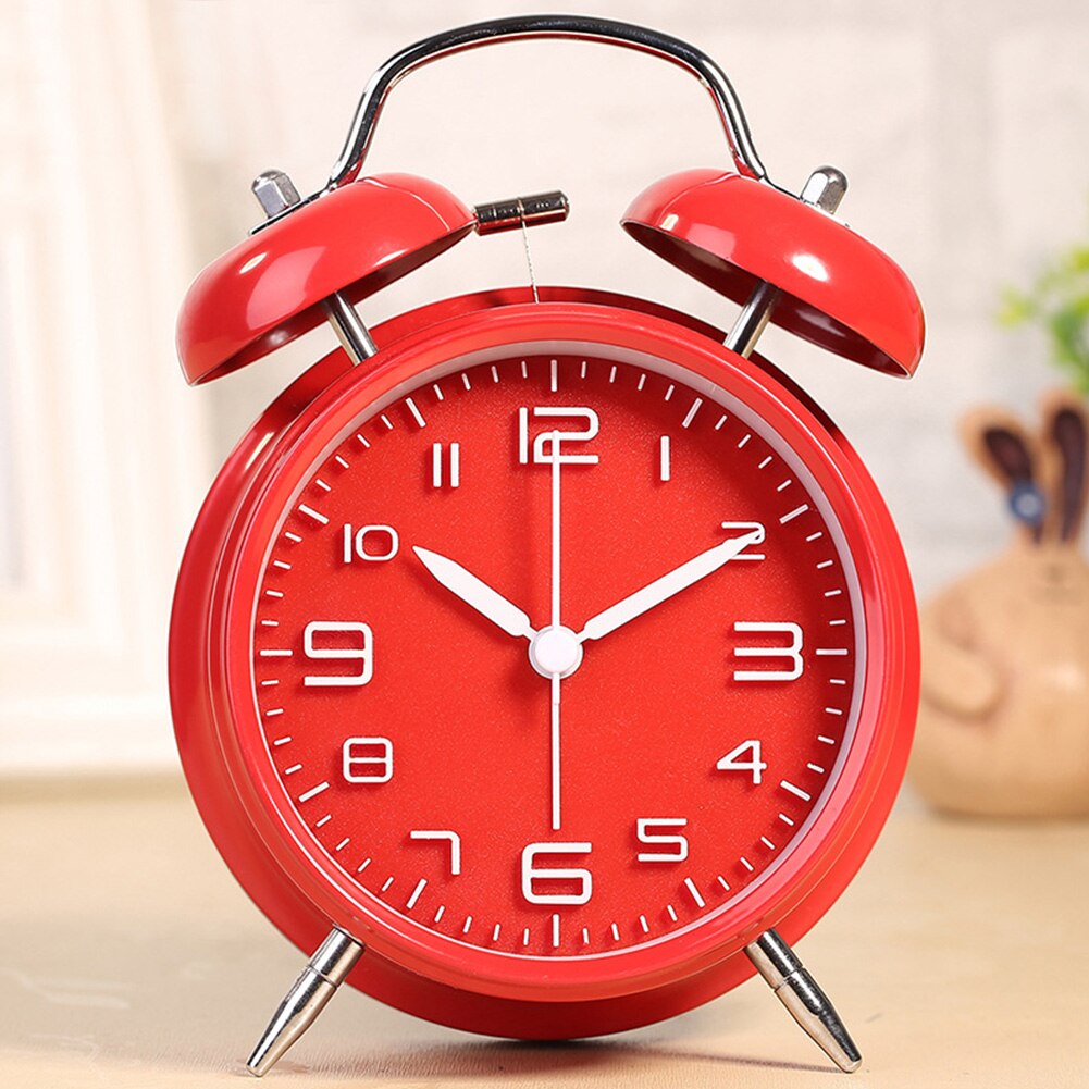3D Classic School Big Dial Analog Alarm Clock Double Bell Kids Noiseless Battery Operated Night Light Explosion-proof Cute Home