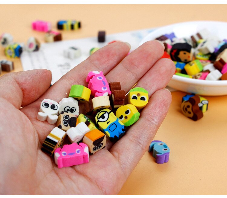 100 pcs/ lot mixed small size TPR cartoon Rubber erasers Learning stationery Correction Supplies for kids