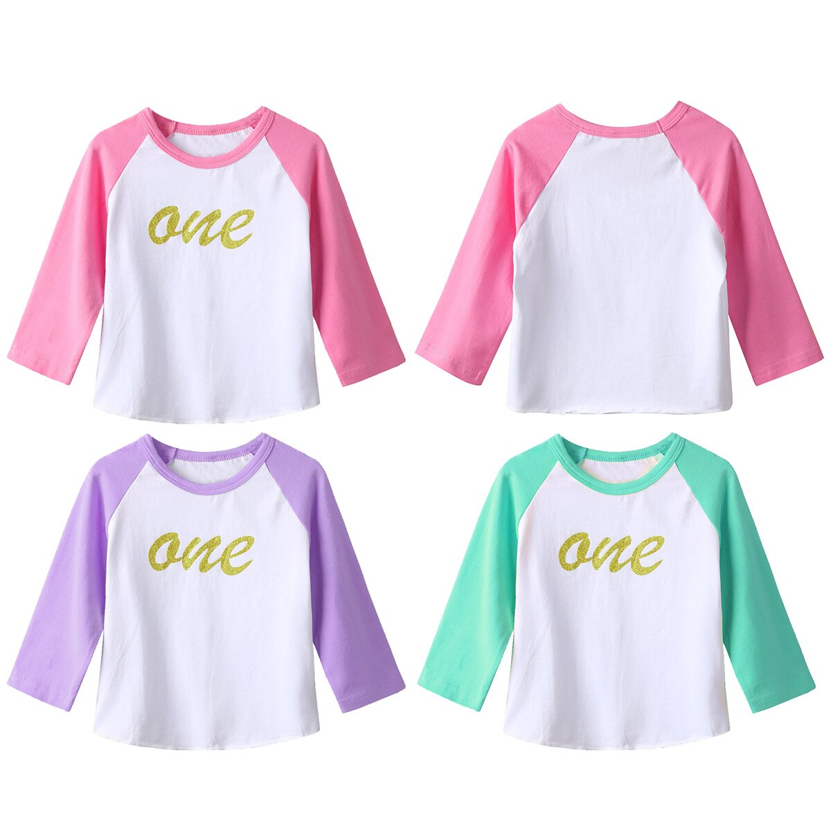 Ropa Infantil para bebés, camiseta a la para niñas, mangas raglán de cumpleaños, estampado de letra brillante, Tops de camisa de bloque de Color suave de algodón