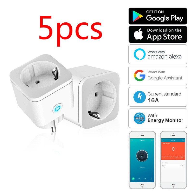 Smart Plug WiFi Socket EU Adaptor 16A Power Smart Socket Monitor Timing Tuya App Control Smart Home Works With Alexa Google Home