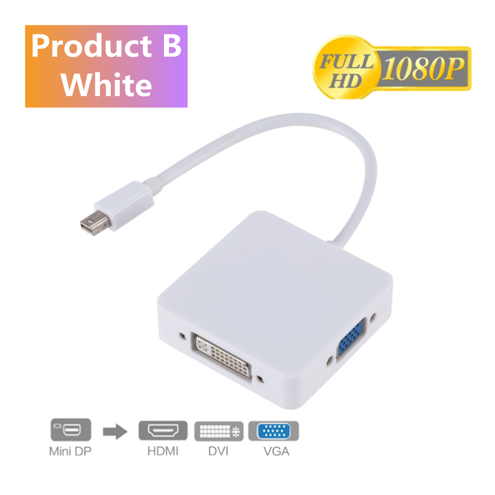 Grwibeou 3 w 1 Mini DP DisplayPort na HDMI VGA DVI Adapter Mini DP konwerter kabla dla MacBook Pro Air Mini DisplayPort: Product B White
