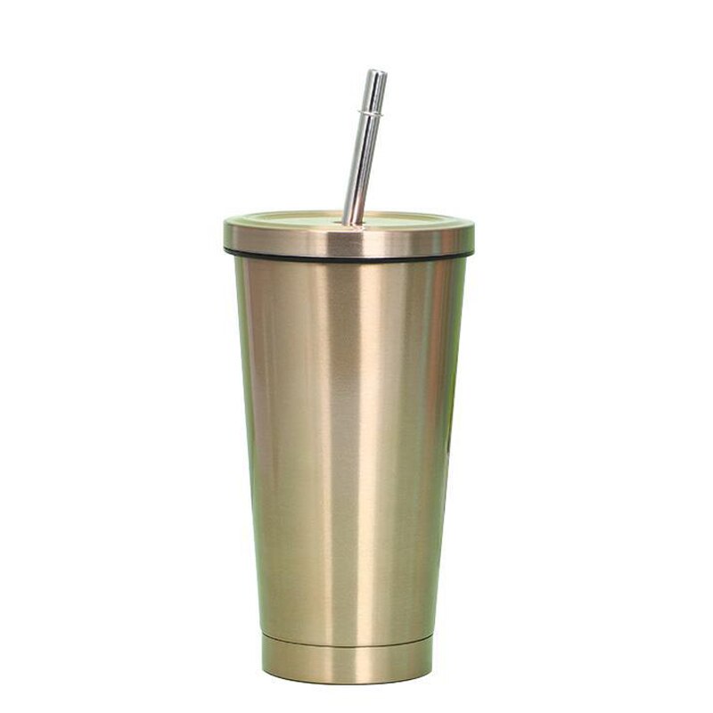 Roestvrij Staal Koffie Mok 500Ml Mok Met Deksel Bier Mokken Voor Thee Cup Metal Drinken Stro Drinken Stro reizen Cups #25: golden