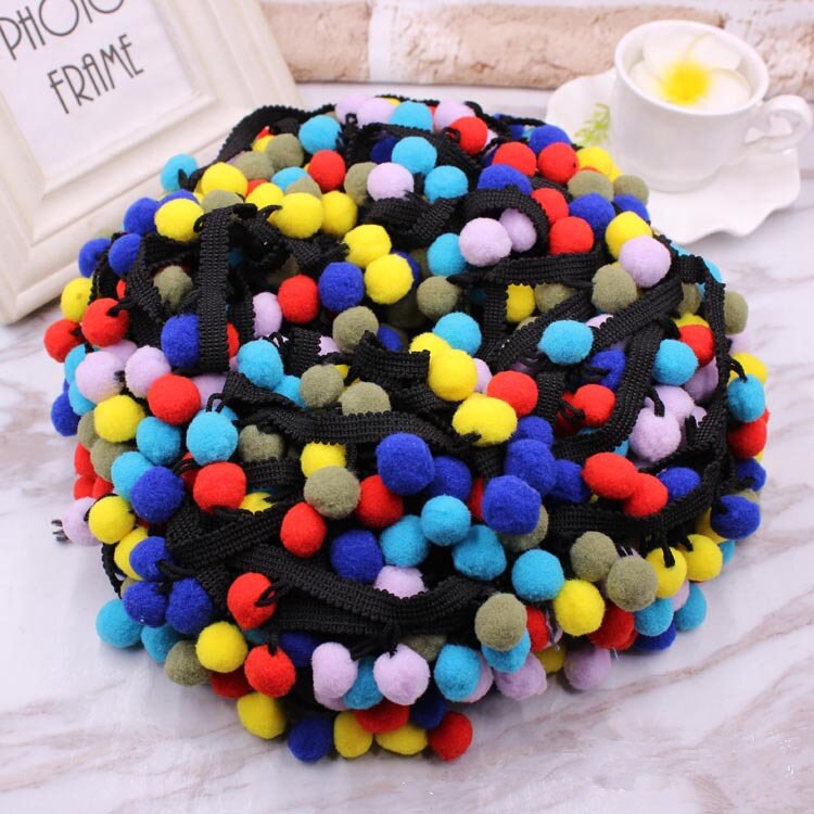 5 yards/rulle pompom spetsband sömnadstillbehör pom pom tofs pompoms trim bollfransar broderi gör-det-själv klädseltyg: Svart linje