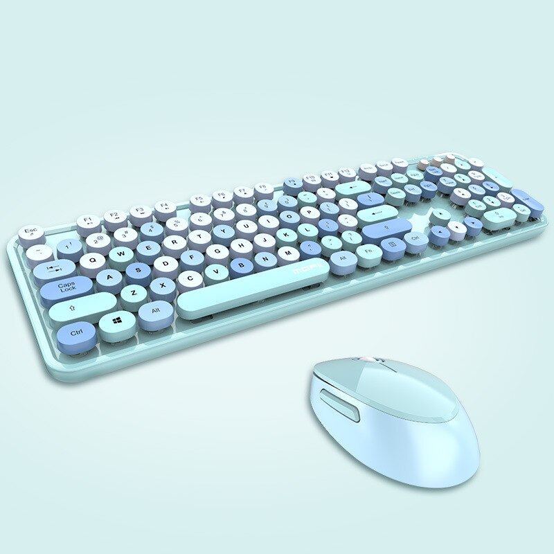 Gemengde kleuren toetsenbord en muis set 2.4 ghz draadloos toetsenbord muis kit voor vrouwen meisjes usb computer muis vrouwen roze toetsenbord: Gemengde kleur blauw