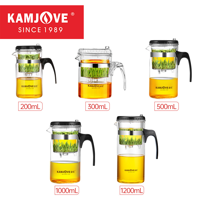 KAMJOVE Chinese Kung Fu Tea Infuser Tea Pot One-button Filtering Heat-resistant Glass Separating Teapot with Strainer 200-1200ML