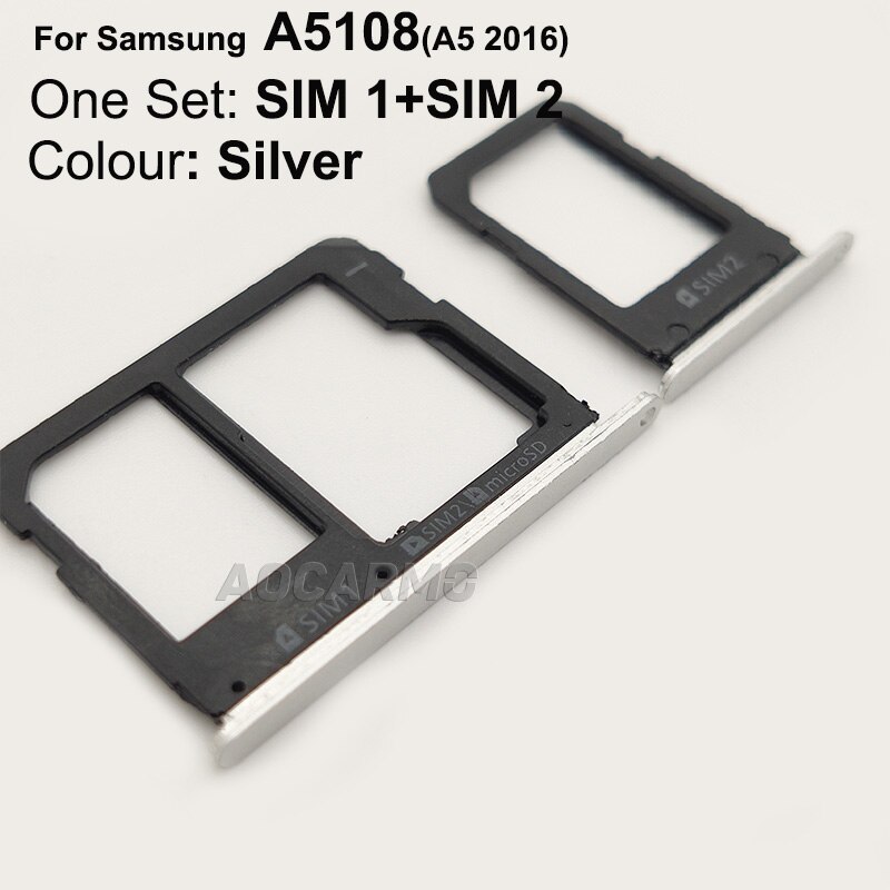 Aocarmo-Conjunto de tarjetas SIM de plástico para Samsung Galaxy A5 SM-A5100 A5108, bandeja Nano Sim de Metal, ranura para MicroSD: Silver  One Set