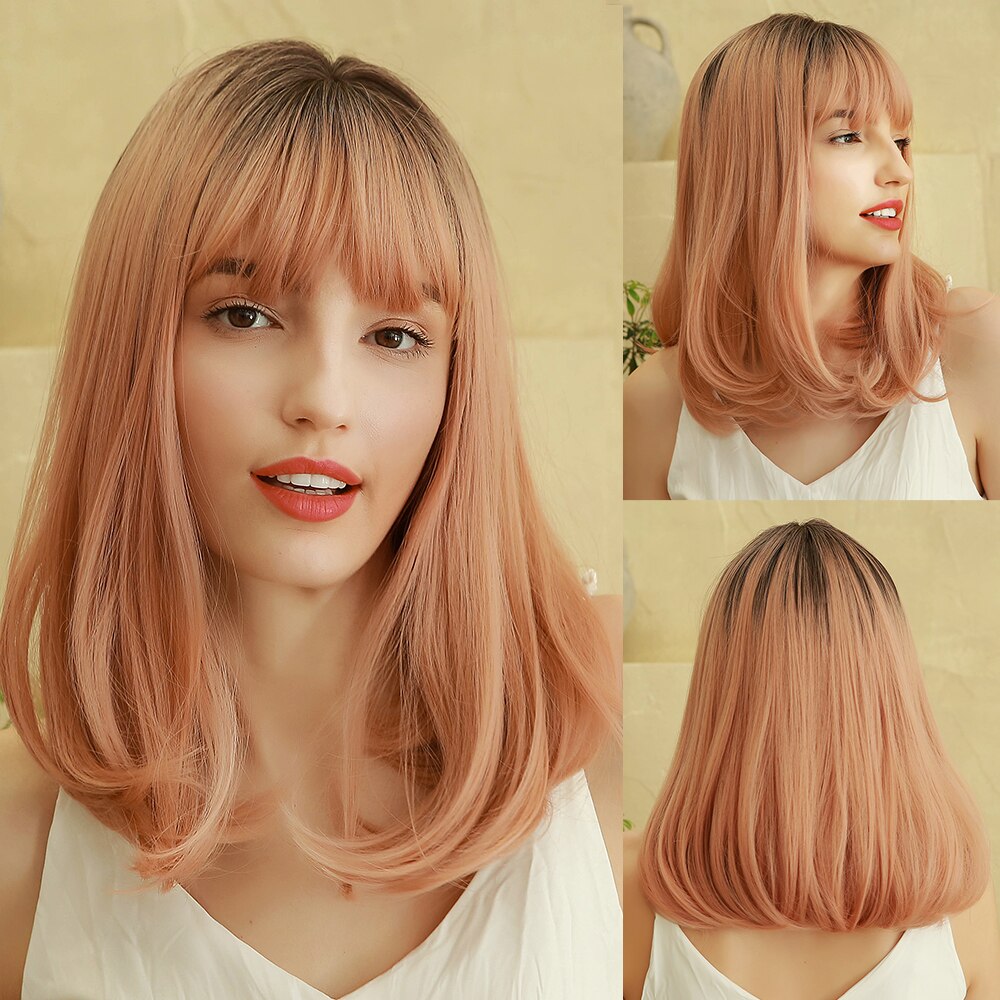 Element Kurze Gerade Synthetische Braun Nette Bob Perücken mit Pony Hitze Beständig Perücken für Weiß/Schwarz Frauen Party oder täglichen Verschleiß: lc292