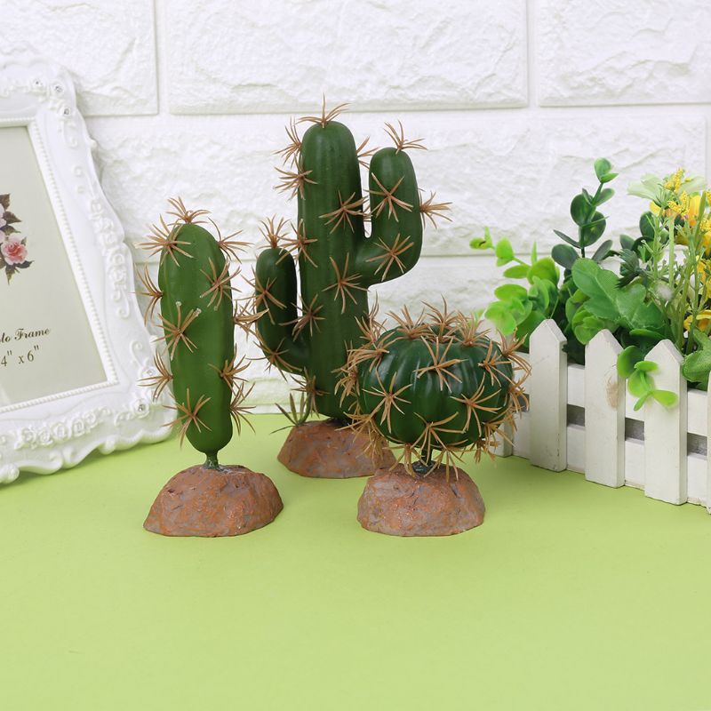 Uxcell Green Plastic Cactus Terrarium Plant - Reptile Tank Habitat Decor With Suction Cups