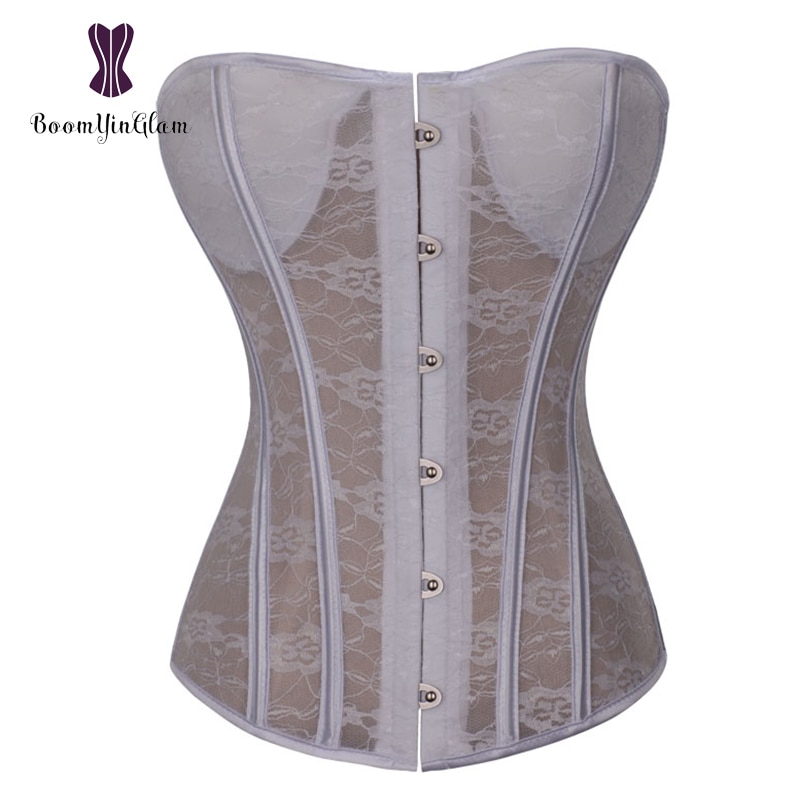 women bridal bustiers & corsets body shapewear white floral lace padded corset for wedding dress 8321#