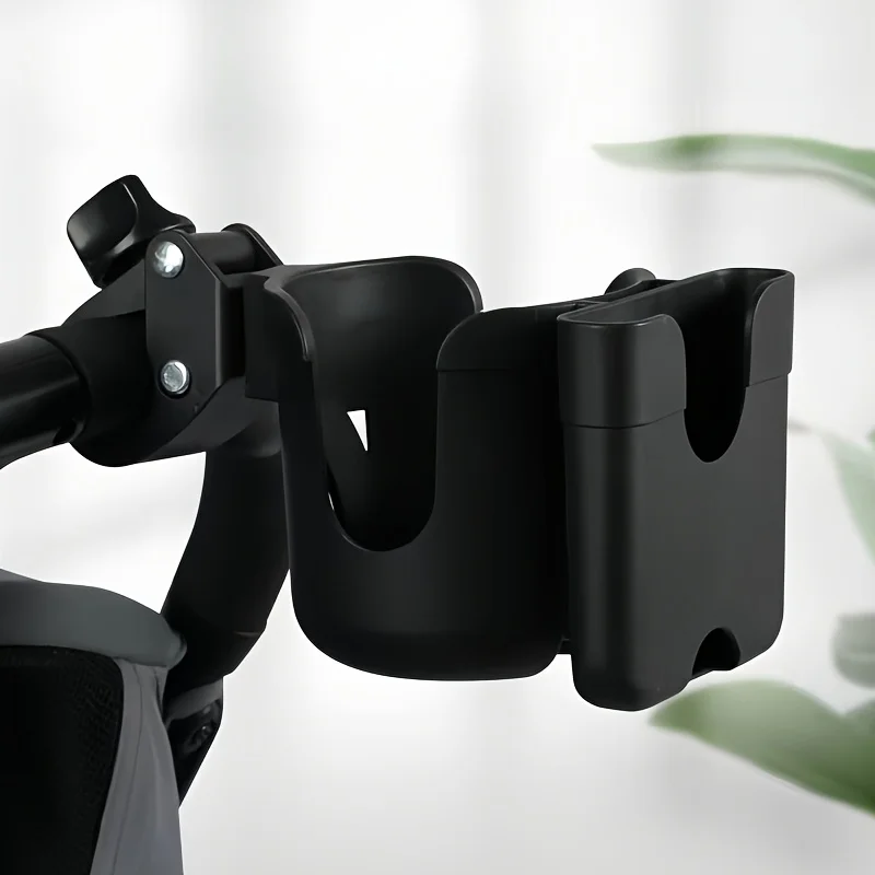 Kinderwagen bekerhouder met telefoonhouder - Duurzaam ABS Dual Function Rack voor babytrolleyfiets, zwart ouder essentieel accessoire