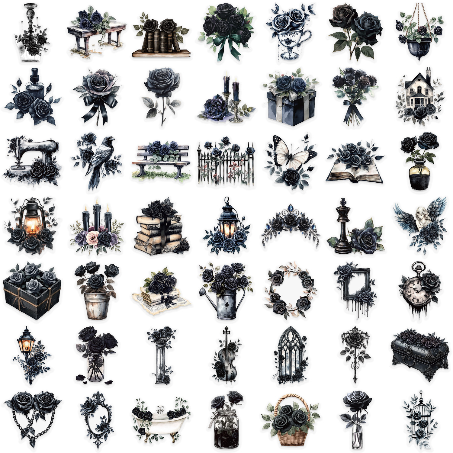 10/30/50 PIÈCES La Rose Noire Autocollants Transparent Autocollant BRICOLAGE Jouet Scrapbook Bagages Ordinateur Portable Guitare Vélo Planche À Roulettes Graffiti Autocollants