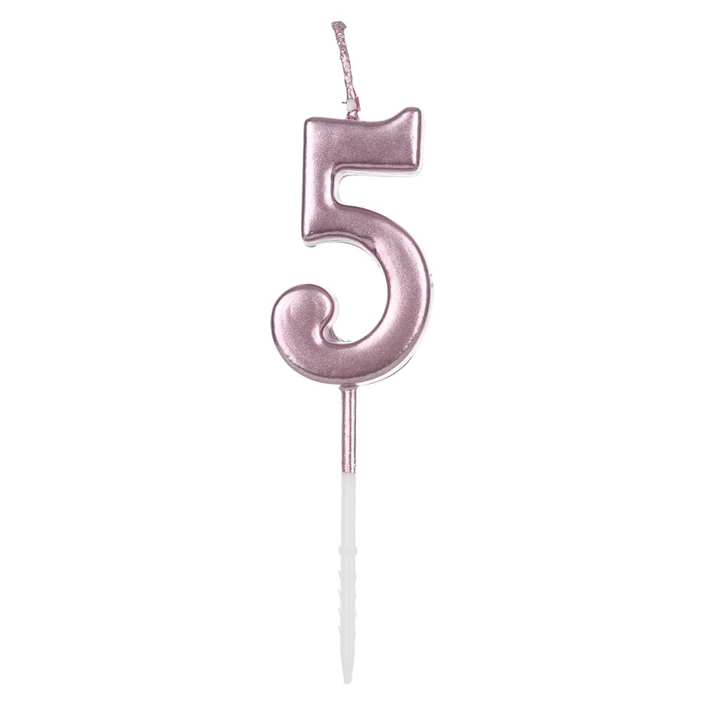 1 PCs Silver Rose Gold Candles For Happy Birthday Decorations 0-9 Number Cake Cupcake Topper Party Supplies: 5 rose gold