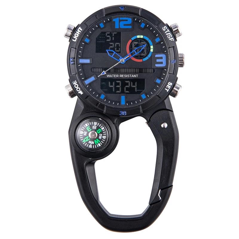 Climbing Watch Clip On Backpack Carabiner Analog Quartz Pocket Watch Men Mountaineering Outdoor Sports Man Woman Buckle Watches: Blue