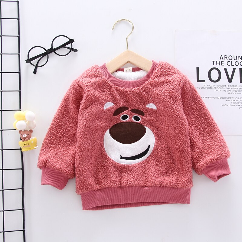 Ienens baby vinterkläder pojkar tröjor barn tecknad sweatshirt kläder varma hoodies 1 2 3 4 år tjej plus sammetstoppar