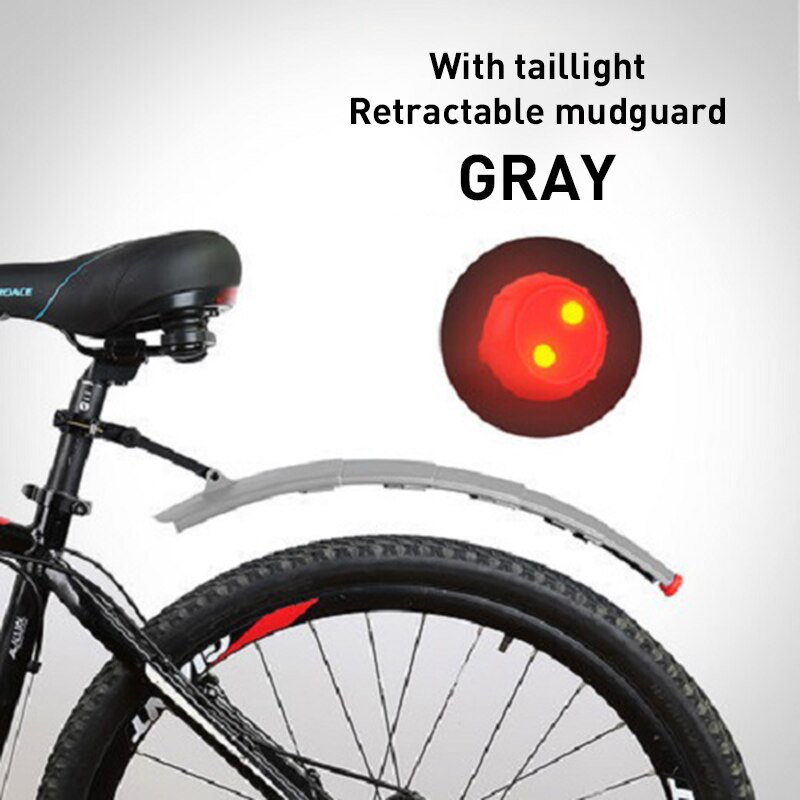 Telescopic Folding Bicycle Fender Set with Taillight MTB Mudguard Bicycle Front Rear Fender for Road Bike Mud Guard: gray