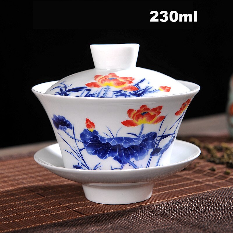 Ensemble de thé chinois Gaiwan bleu et blanc porcelaine Kung Fu ensemble de thé soupière en céramique bol à thé santé tasse à thé et soucoupe Master tasses: A2