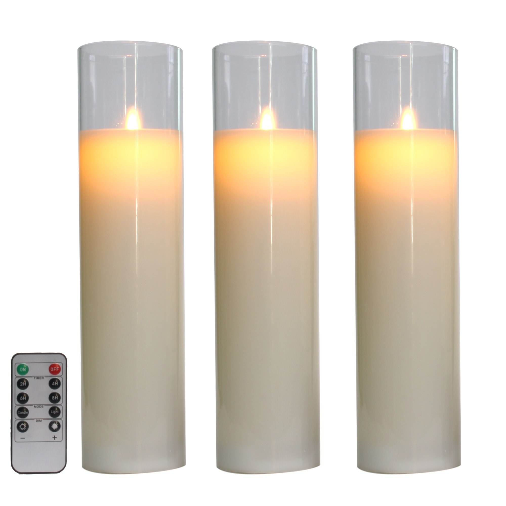 Glass Flameless Candles Set 8" 10" 12" Battery Operated Real Wax Pillars Glass LED Candles With Remote Control Cycling Timer