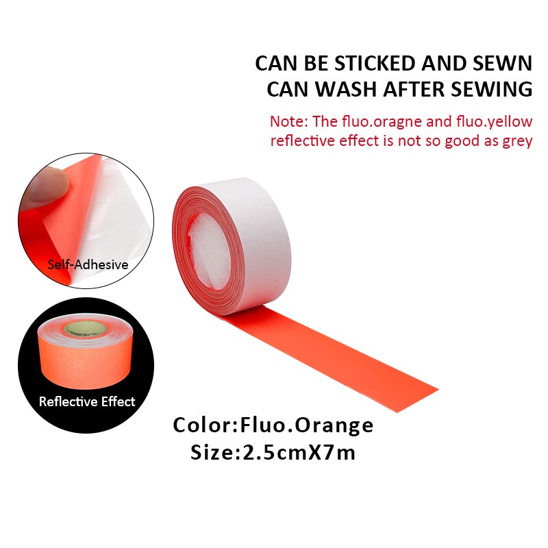 Self-Adhesive Reflective Sticker for Bag Car Clothes DIY Cutting Multi-Size Fluorescent Orange: 2.5cmX7m