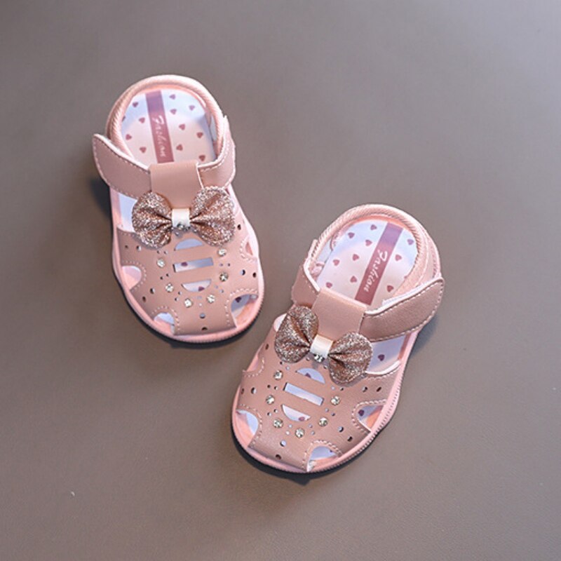 Sandales d'été mignonnes et douces en cuir pour enfants, chaussures de princesse pour filles, respirantes, à nœud,