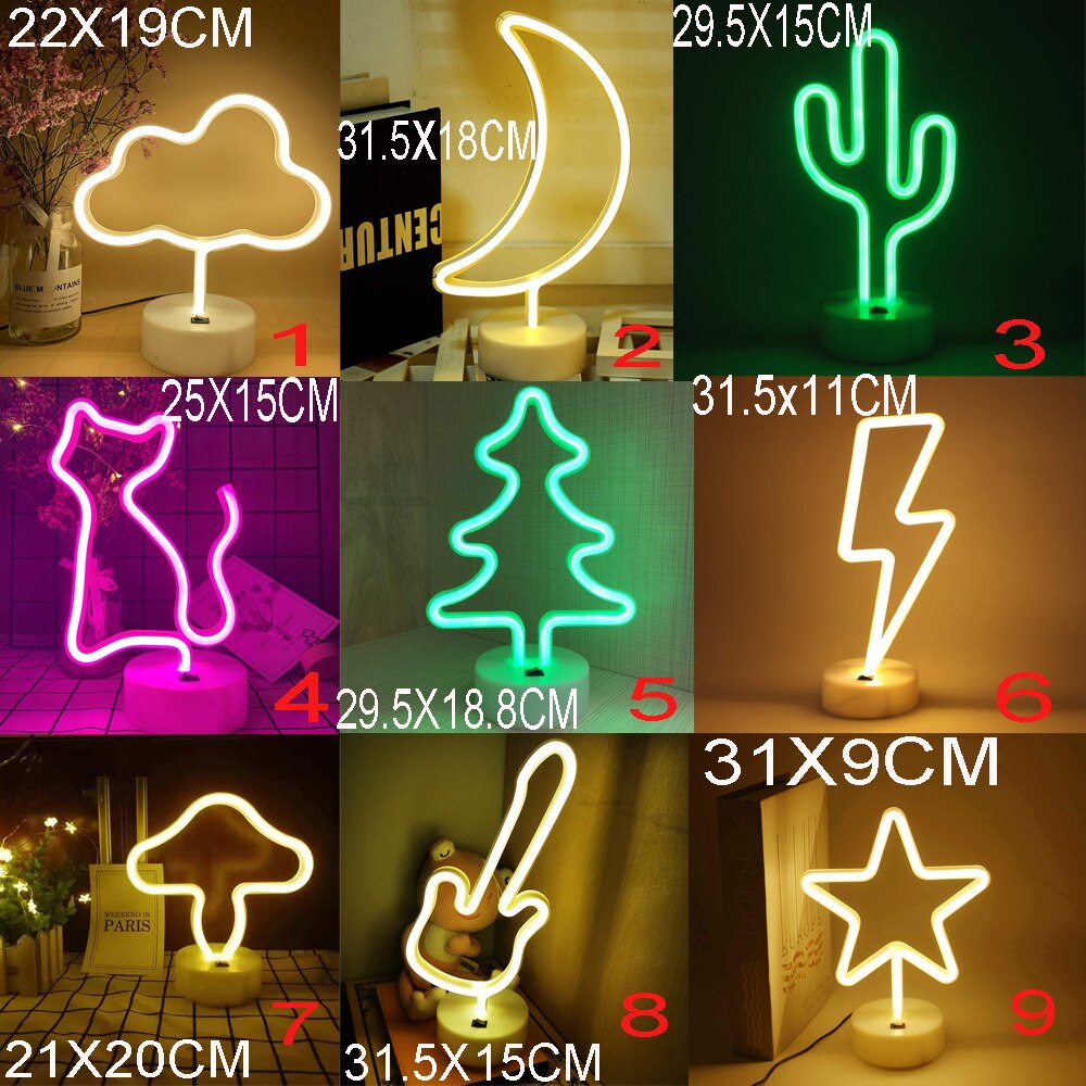 17styles Rainbow Led Neon Light Sign Xmas Party Wedding Decoration Kids Room Home Decor Flamingo Moon Neon Tabletop Lamp: Group - B / 4