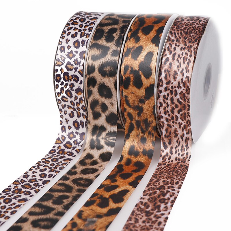 10Yards 10/15/25/40mm Leopard Print Printed Polyester Ribbons Transfer Printed Grosgrain Clothing DIY Handmade Materials