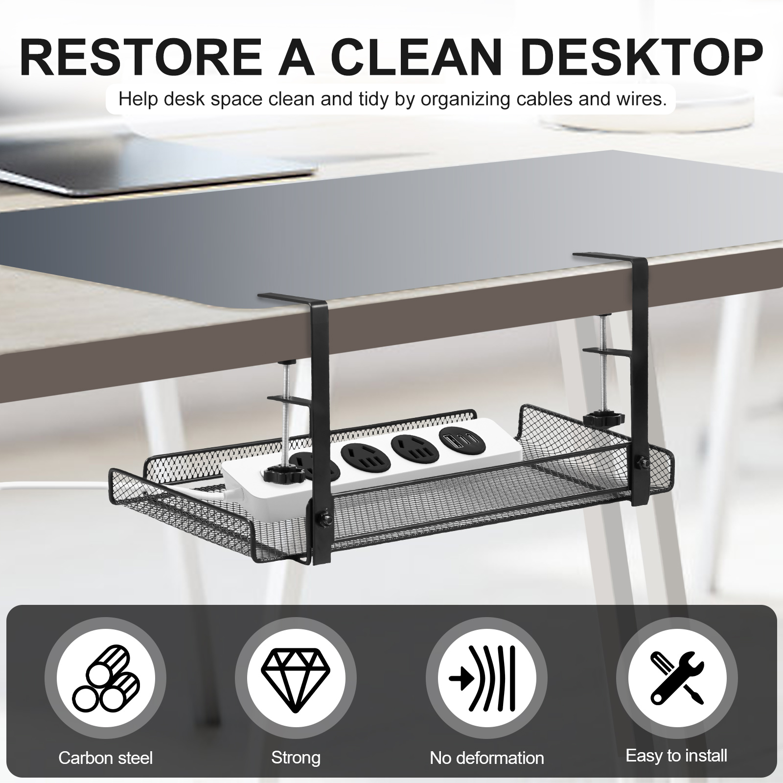 Onder bureau kabelbeheer lade computer bureau draadorganizer geen boren snoerhouder voor thuis keuken opslagaccessoires