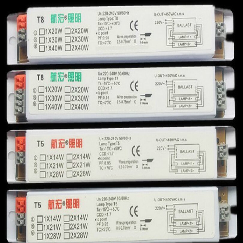 Balastro electrónico T5 para fluorescentes, balasto T8 de 30W, 2x30W, 20W, 2x20W, 40W, 2x40W, de 21W t5, 35W, 54W, 220-240V