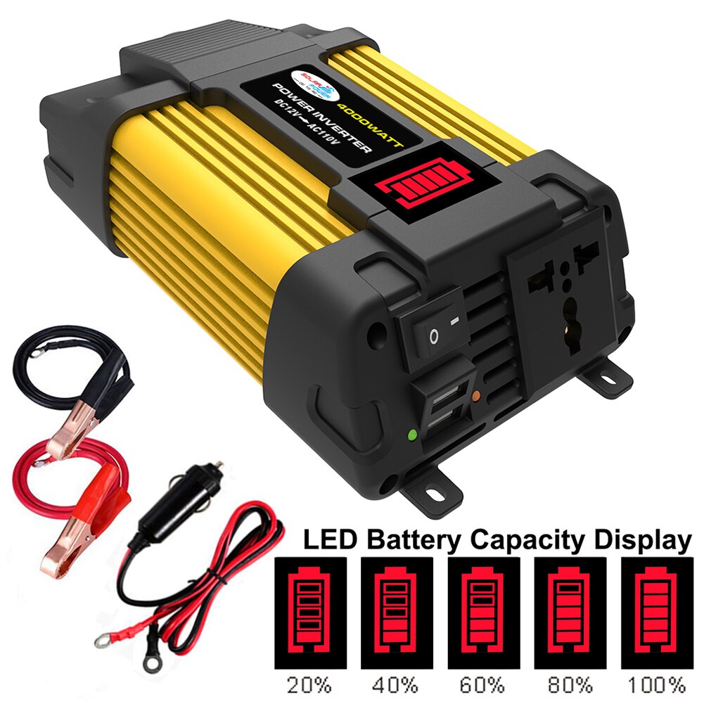 Inversor de potencia para coche, convertidor de pantalla de capacidad de voltaje LED de 6000W, 12V a 110/220V, inversor USB Dual para electrodomésticos de coche