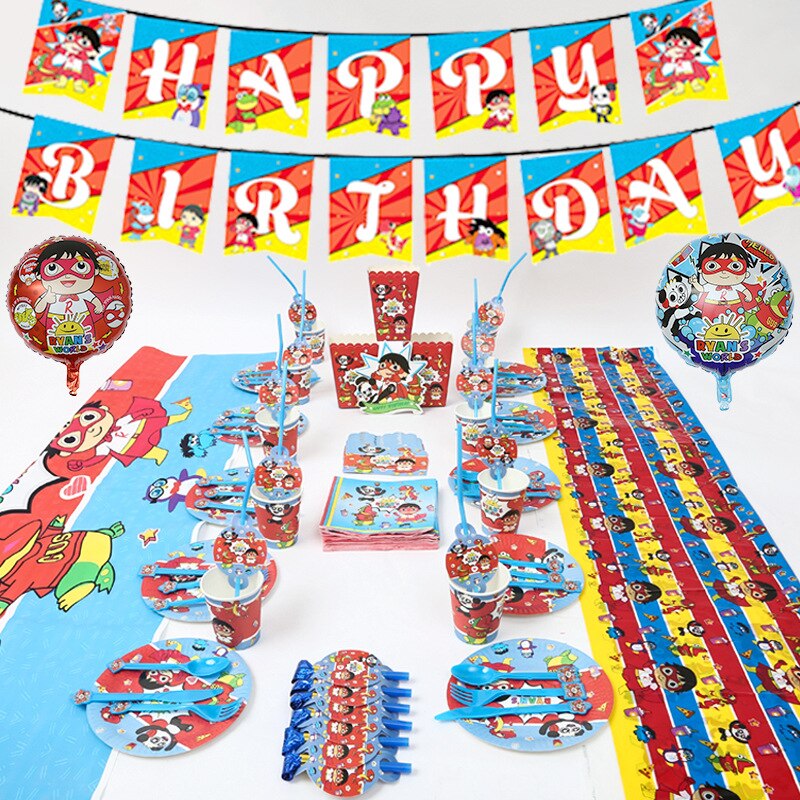 disposable party decoration red Ryan theme birthday children's cup and saucer banner top hat party supplies baby shower