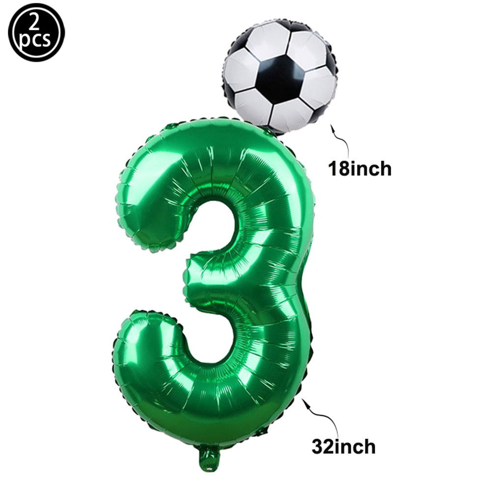 2pcs/lot 32inch Green Number Foil Ballons 18inch Soccer Helium Ballons Football Soccer Birthday Parti Sports Themed Party Decors