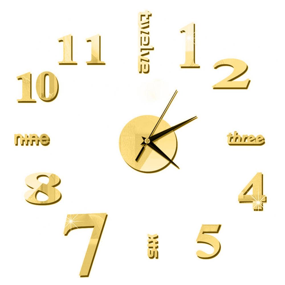 Modern Numbers Letters 3D Wall Clock Sticker DIY Living Room Art Hanging Decor: Golden