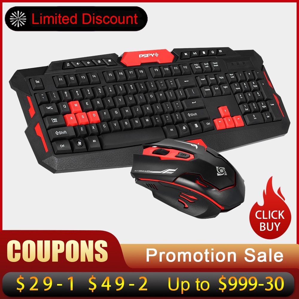2.4GHz Wireless Keyboard Gaming Keyboard Mouse Combo 19 Keys Anti-ghosting Adjustable DPI Mouse USB Receiver Adapter Mouse Mat