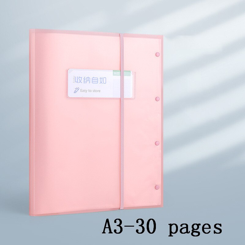 Portable Waterproof A3 Folder Business Office Strap File Storage Supplies School Student Test Paper Organizer Tools Accessories: A Pink